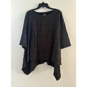 Niche Nilgun Derman Top Size Large Black Crinkle Lagenlook Oversize Art To Wear